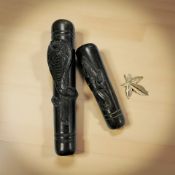 A large carved eastern cobra chillum pipe with filter stopper,