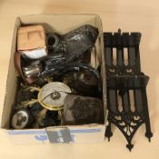 Miscellaneous wares including a barometer, small pair of gothic style shelves, a printing block,