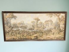 A 20th century tapestry panel depicting a landscape with water mill, 152 cm x 68 cm.
