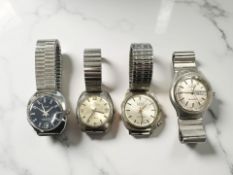 Four vintage gent's stainless steel wristwatches to include Lator, Deman Watch, Leno De Luxe,