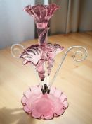 A Victorian cranberry glass epergne,