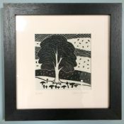 Gail Kelly : Birch, linocut printed on Irish linen, signed in pencil to margin, 14.5 cm x 14.5 cm.