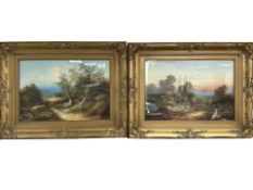 British School (Late 19th / Early 20th Century) : A shepherd driving sheep up a rural wooded path,