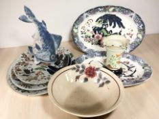 A group of ceramics to include graduated set of 19th century plates, serving platters,