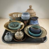 A collection of 20th century studio pottery vessels and bowls.