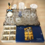A set of Viner's cutlery in case, crystal glass ware, glass clown,