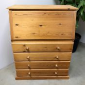 A contemporary pine fall front secretaire bureau, 93 cm x 42 cm x 120 cm.