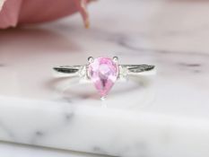 A 9ct white gold ring with pear-shaped pink stone, size N CONDITION REPORT: 2.