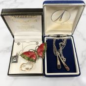 A pair of three-tone hoop earrings, the butterflies stamped 9ct,