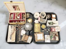 A collection of costume jewellery, trinket boxes, compacts, a Princess Mary Christmas tin,