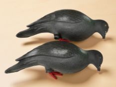 Two plastic decoy pigeon birds