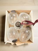 Five German Kugel style tree decorations comprising four cracked glass examples and a further