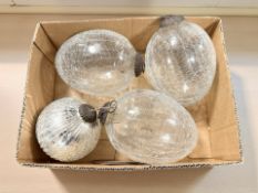 Four German Kugel style tree decorations comprising three cracked glass examples and a further