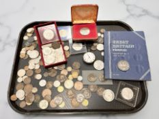 A Victorian silver Crown 1888, together with antique and later coins, commemorative Crowns,