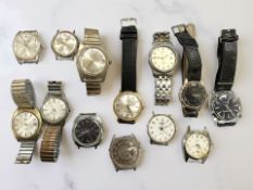 Thirteen various vintage gent's wristwatches including Tissot, Incabloc, Lucerne, Omnia,