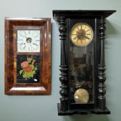 An ebonised Vienna wall clock, height 82 cm, and a further antique wall clock.