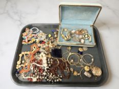 A group of costume jewellery, cameos,