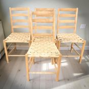 Four ladder back chairs with lattice rattan seats