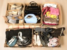 A collection of lady's hand bags, shoes, etc.