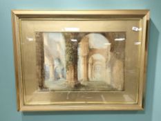 J Skelton (Late-19th Century) Figures in the ruins of an abbey, watercolour,
