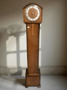 An Art Deco oak granddaughter clock, height 133 cm.