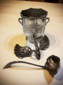An EPNS ice bucket, height 20 cm, together with a ladle and a swan ornament.
