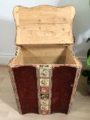 An upholstered pine laundry basket, width 53 cm.