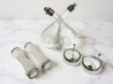 A George V silver-mounted double oil and vinegar bottle, London 1924, height 13cm,