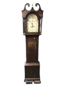 A George III oak eight day long case clock with pendulum and two weights, height 215 cm.