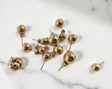 Thirteen various ball and stud earrings.