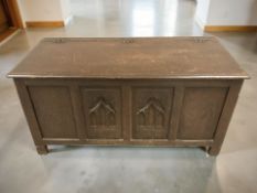A 20th century oak blanket box, width 112 cm.