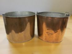 A pair of copper plated twin handled buckets, diameter 45 cm.