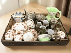 A group of Maling lustre ceramics, antique Imari tea china, EPNS tea pot,