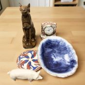 A Masons Mandalay Red quartz mantel timepiece, a Beswick pig CH.