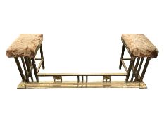 A Victorian brass and upholstered fire curb/club fender, width 136 cm.