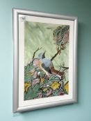 Veda : Songbird on a branch, watercolour, 23 cm x 36 cm.