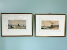 Manner of Bernard Benedict Hemy : Fishing boats off Tynemouth, watercolour, 15 cm x 28 cm,