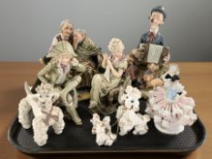 A group of Italian bisque porcelain figures and groups, figures of poodles,