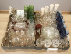 Assorted drinking glasses including Babycham, coloured glass items, fruit bowl, etc.