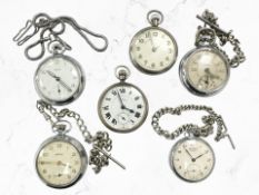 A group of pocket watches including Smiths, another signed Duke Railway Timekeeper,