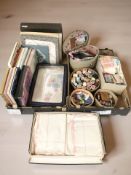 Assorted spools of thread, various linens, etc.