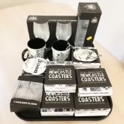 Newcastle United themed drinking glasses, ceramic coasters, mugs, etc.