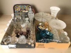 A soda siphon, assorted drinking glasses, vases, serving trays, etc.