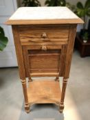 A Victorian pine marble topped pot cupboard, width 37 cm.