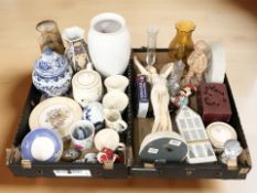 Assorted figures, blue and white items,
