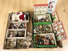 A collection of Christmas decorations, figurines, ornaments, Wade Whimsies, etc.