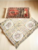 A Chinese throw, together with an Iranian style prayer mat.