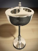 A chrome Moet & Chandon four bottle pedestal champagne cooler, height 83 cm.