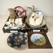 Assorted ceramics including a large swan planter, Imari biscuit barrel, tea china,