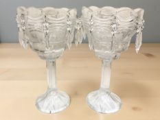 A pair of crystal table lustres, height 35 cm.